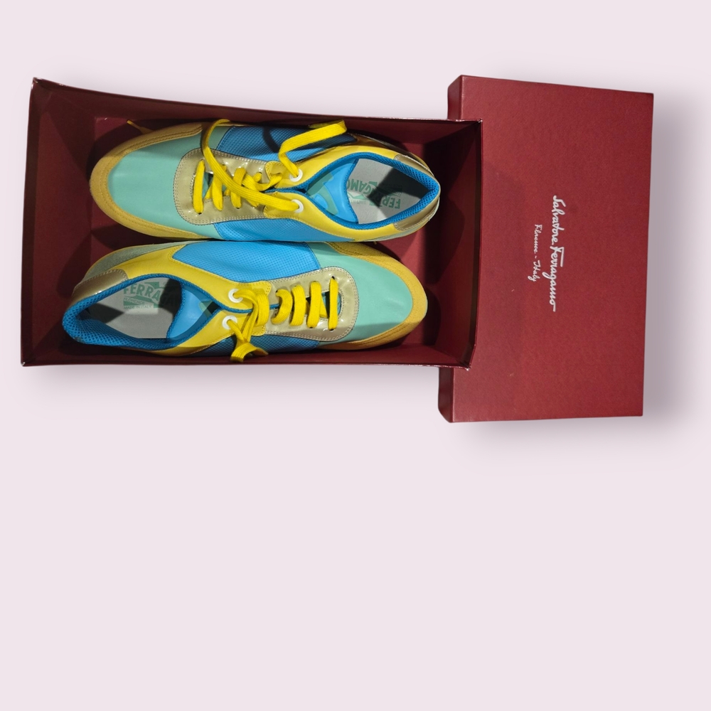 Salvatore Ferragamo Blue and Yellow Sneakers *Never worn*
